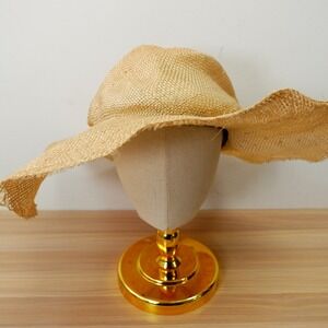Wide Brim Straw Hat Womens M Natural Tan Floppy Raw Edge Aloha BROOKES BOSWELL
